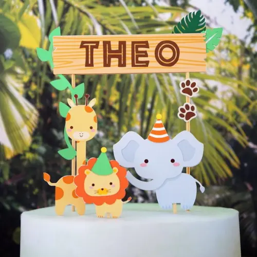 Topo para Bolo - Festa Safari - Animais - Selva