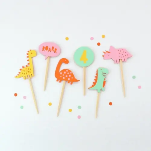 Toppers Festa Dinossauros Rosa (12un)