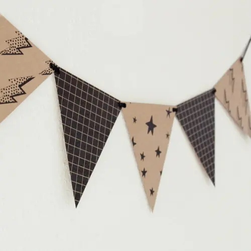Varal Bandeirinhas de Papel Estampadas - Coleção Rock Kraft