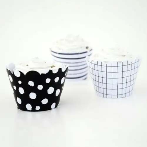 Wrapper Cupcake - Estampas Minimalistas - P&b (12un)