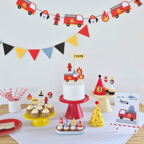 Kit Festa tema Bombeiros para Decorar Aniversário Mesversário