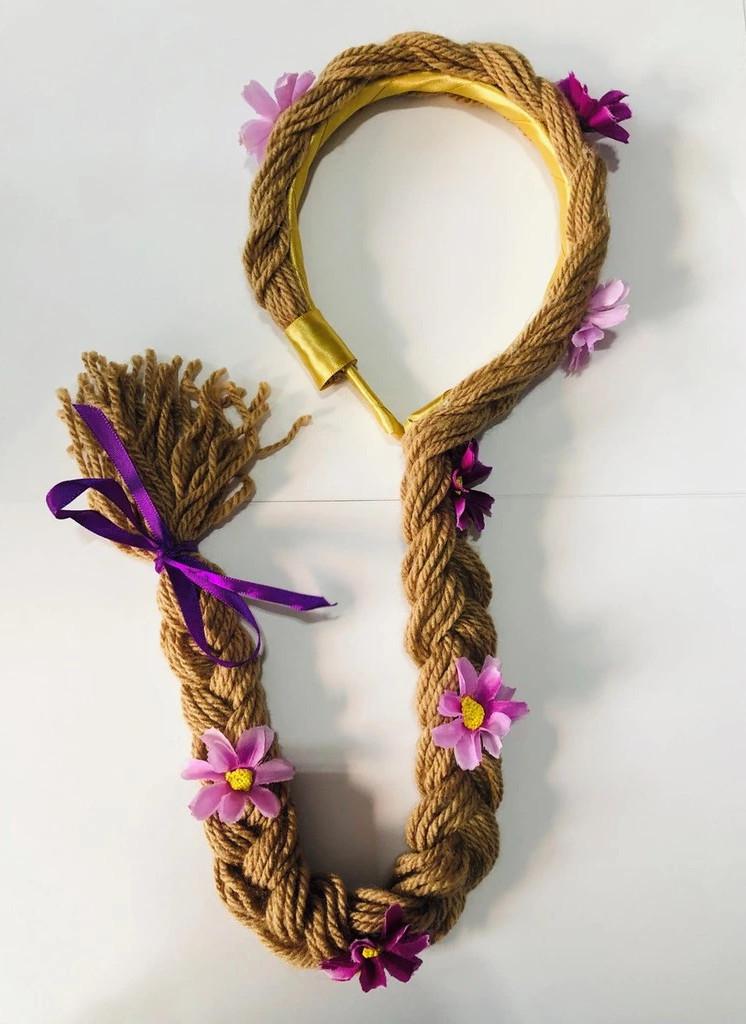 Trança da Rapunzel flores castanho claro 50cm