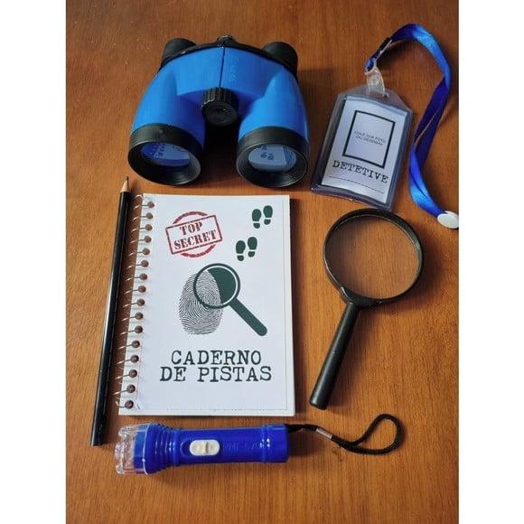 Kit Detetive Binóculo Lanterna Caderno Lápis Crachá