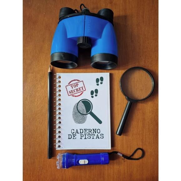 Kit Detetive Binóculo Lupa Lanterna Caderno Lápis