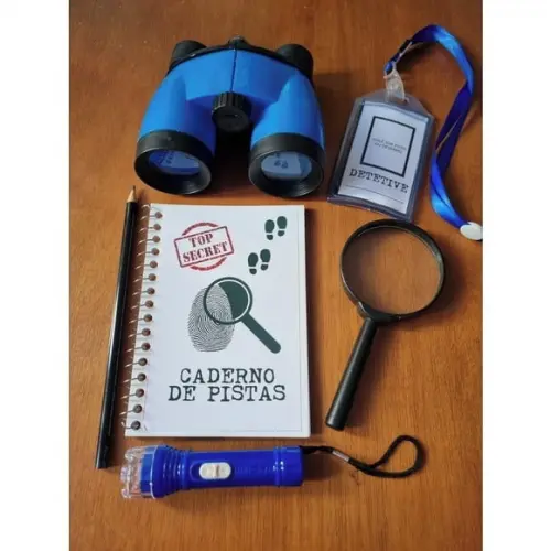 Kit Detetive Binóculo Lanterna Caderno Lápis Crachá