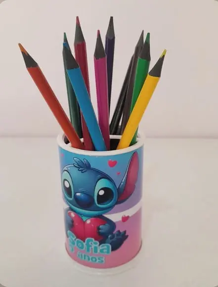 Kit Stitch - Porta-lápis com Lápis de Cor