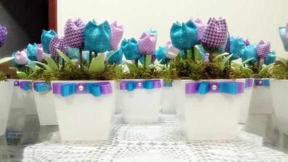 Cachepo de tulipas Roxo e Azul Turquesa