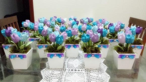 Cachepo de tulipas Roxo e Azul Turquesa