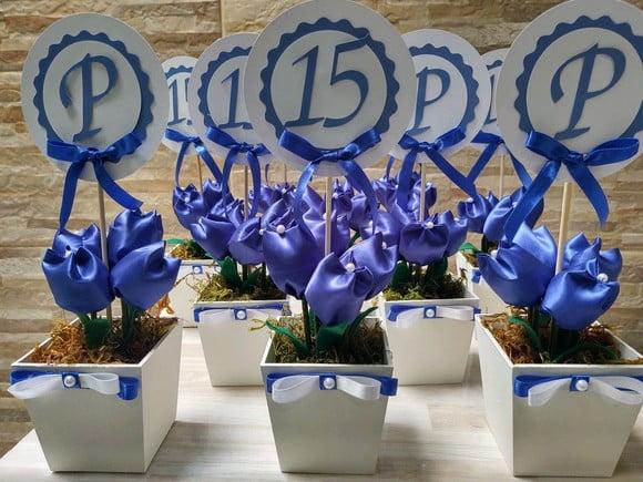 Centro de Mesa 15 Anos Azul Royal
