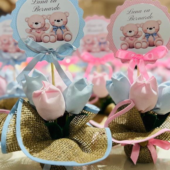 Centro de Mesa Chá Revelação Personalizado Kit com 20 un