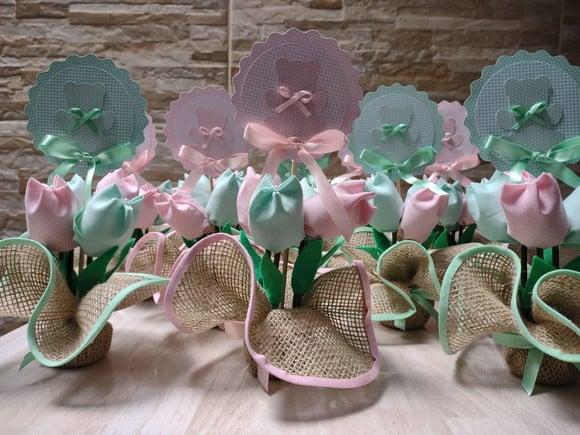 Centro de Mesa Chá Revelação Rosa e Verde