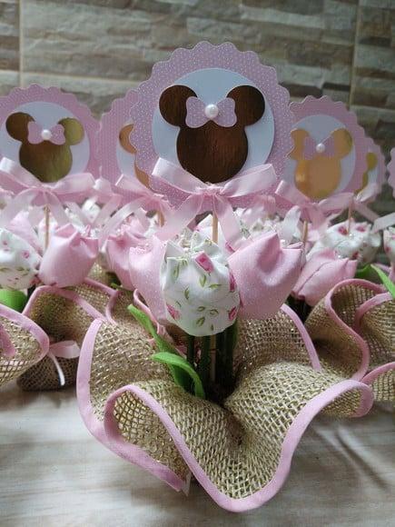 Centro de Mesa Minnie Rosa e Dourado