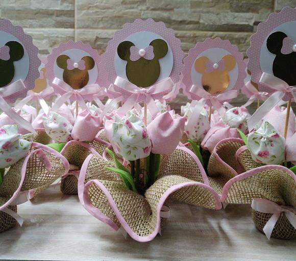 Centro de Mesa Minnie Rosa e Dourado