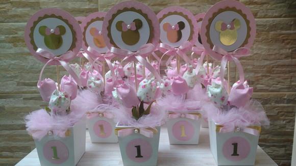 Centro de Mesa Minnie Rosa e Dourado