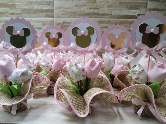 Centro de Mesa Minnie Rosa e Dourado