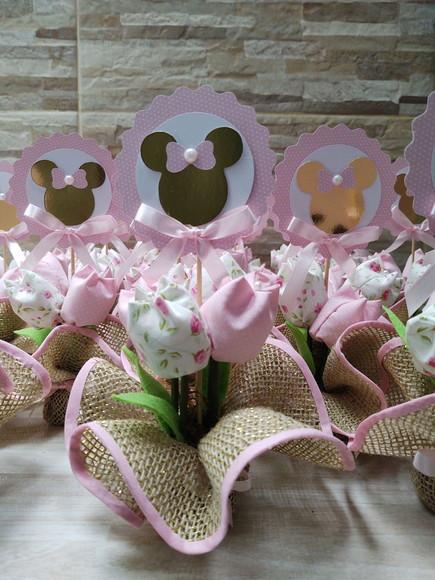 Centro de Mesa Minnie Rosa e Dourado