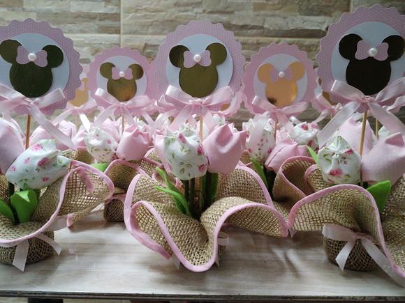 Centro de Mesa Minnie Rosa e Dourado