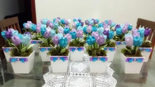 Cachepo de tulipas Roxo e Azul Turquesa