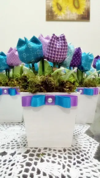 Cachepo de tulipas Roxo e Azul Turquesa