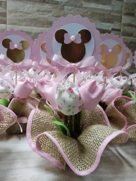 Centro de Mesa Minnie Rosa e Dourado
