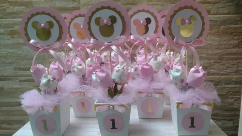 Centro de Mesa Minnie Rosa e Dourado