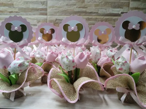 Centro de Mesa Minnie Rosa e Dourado