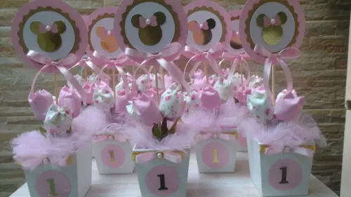 Centro de Mesa Minnie Rosa e Dourado