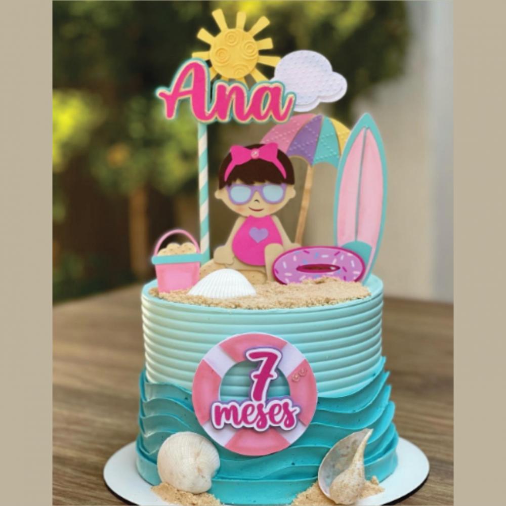 Topo de Bolo Praia Menina Praia  Verão  Arquivo Silhouette Studi