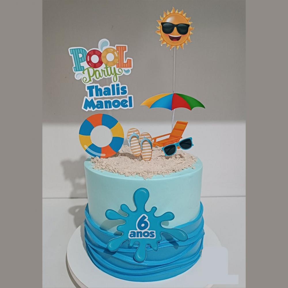 Topo de bolo verão Pool Party Menina Silhouette