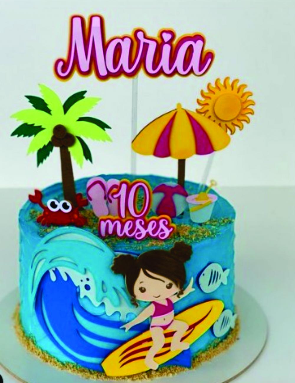 topo de bolo praia surf Menina Baby Arquivo de Corte Slhouette