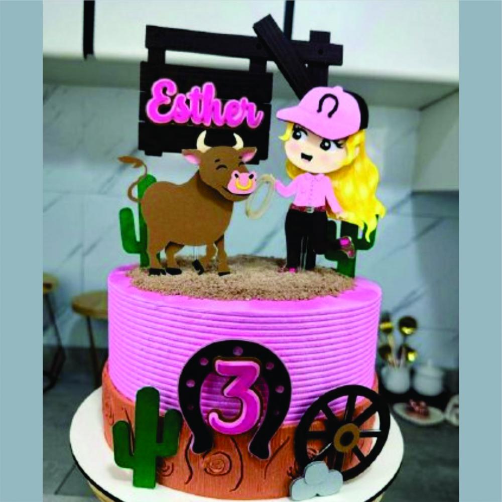 Topo de Bolo Fazendinha Rosa Menina  Arquivo de Corte