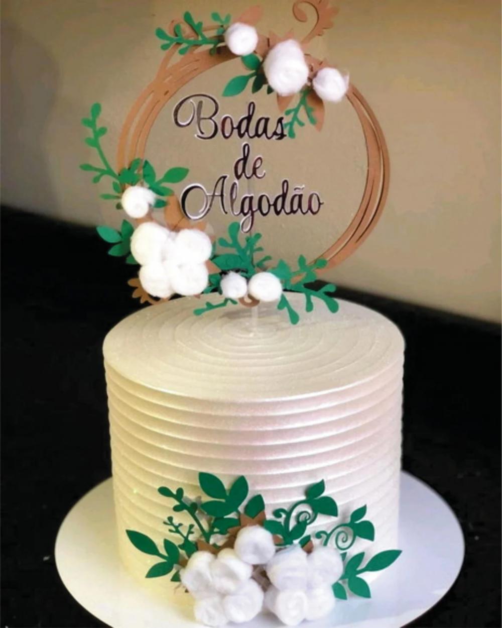 Topo de bolo bodas de algodão arquivo de corte