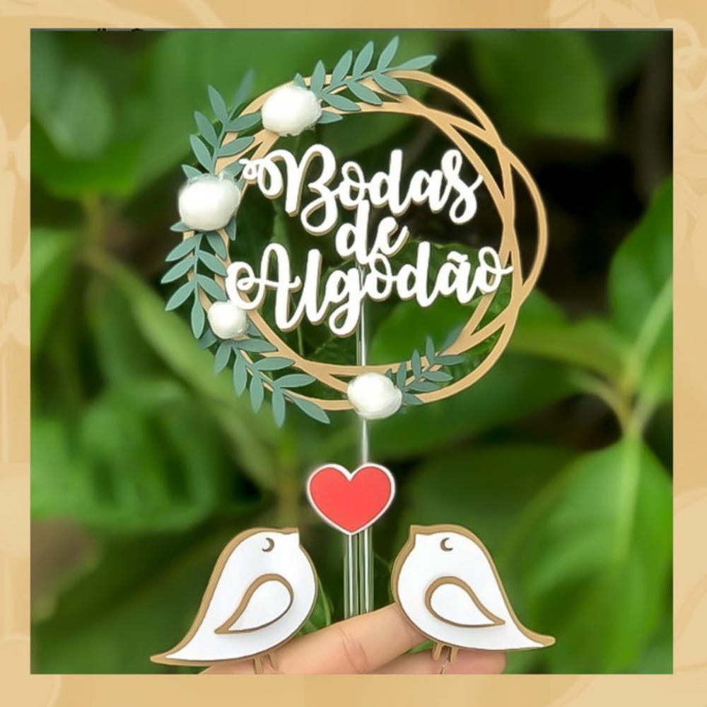 Topo de bolo bodas de algodão arquivo de corte