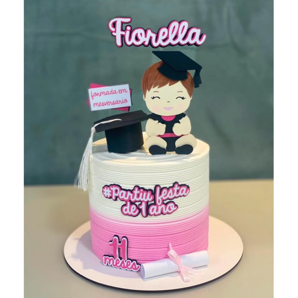 Topo de Bolo Conclusão de Mêsversário abc Menina