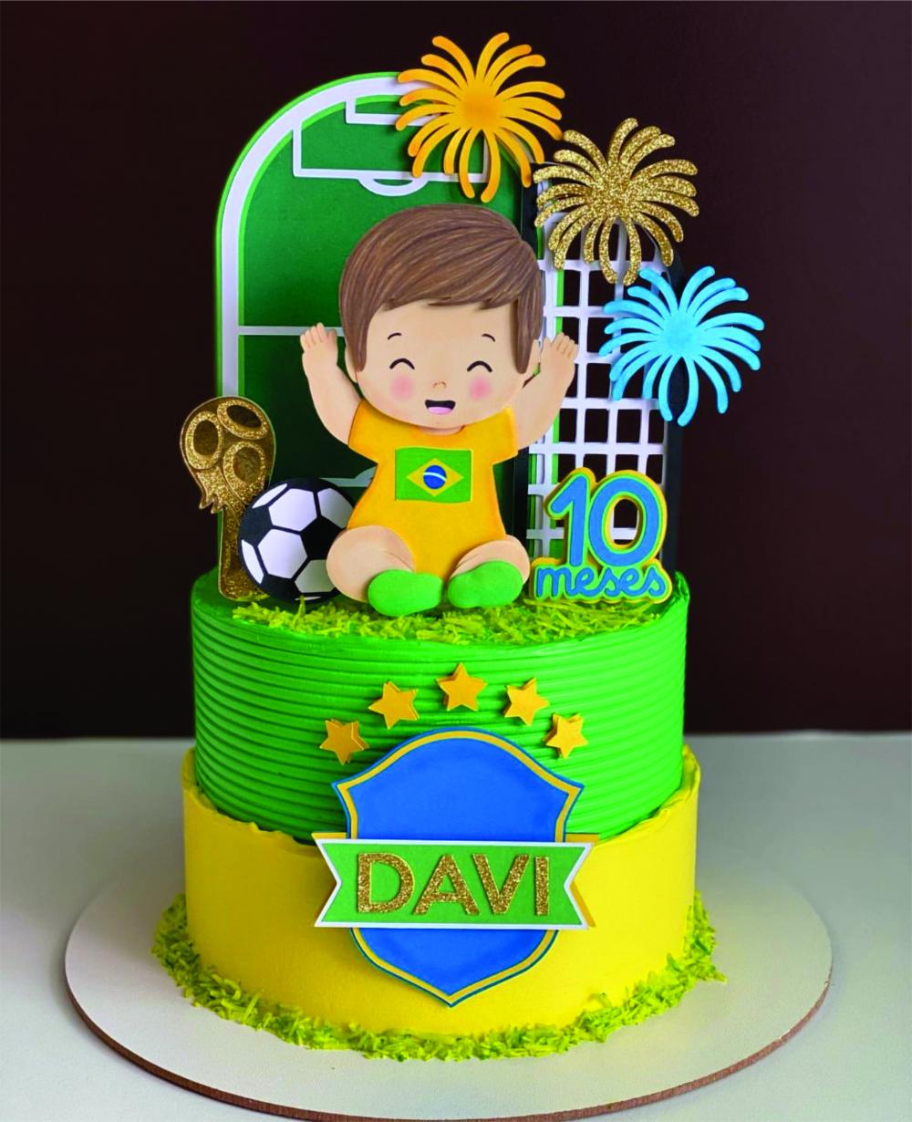 Topo de Bolo Futebol Menino Brasil Arquivo de Corte Silhouette