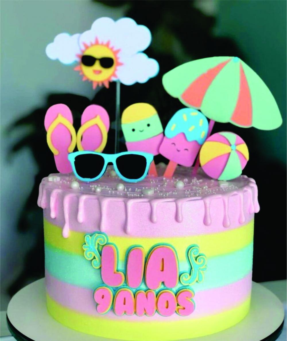 Topo de bolo verão Pool Party Menina Silhouette