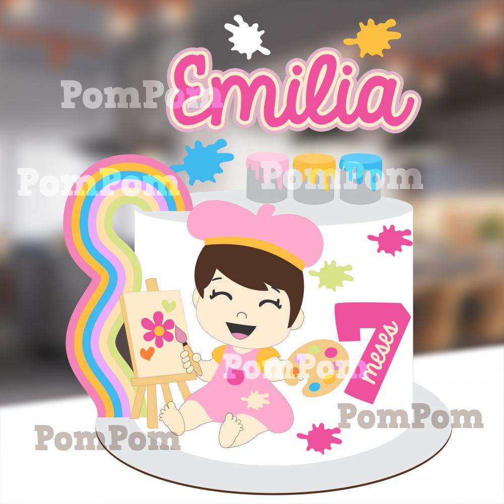 Topo de bolo pintando o sete mesversario menina arquivo de corte