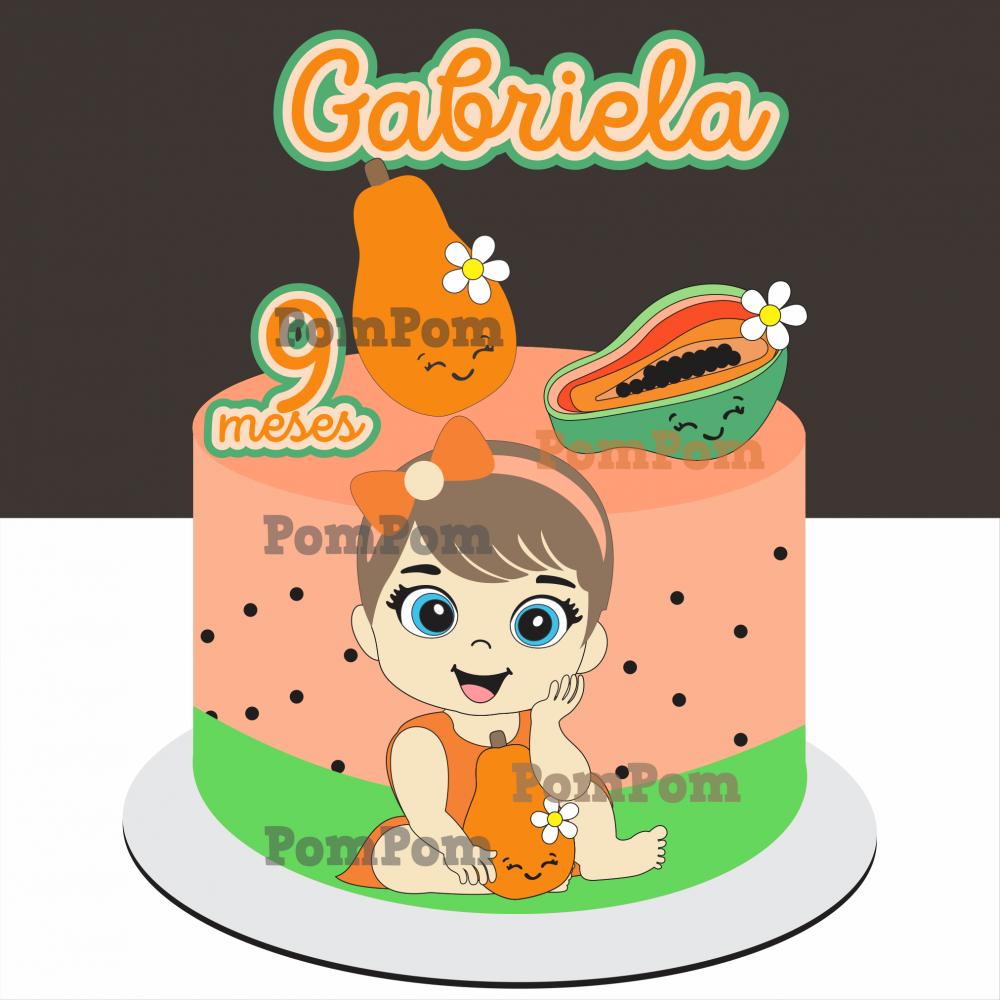 Topo de Bolo Quitandinha Frutas Mamão Menina Arquivo Silhouette