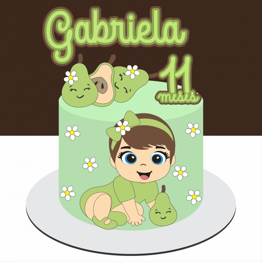 Topo de Bolo Quitandinha Frutas Abacate Menina Arquivo Silhouette