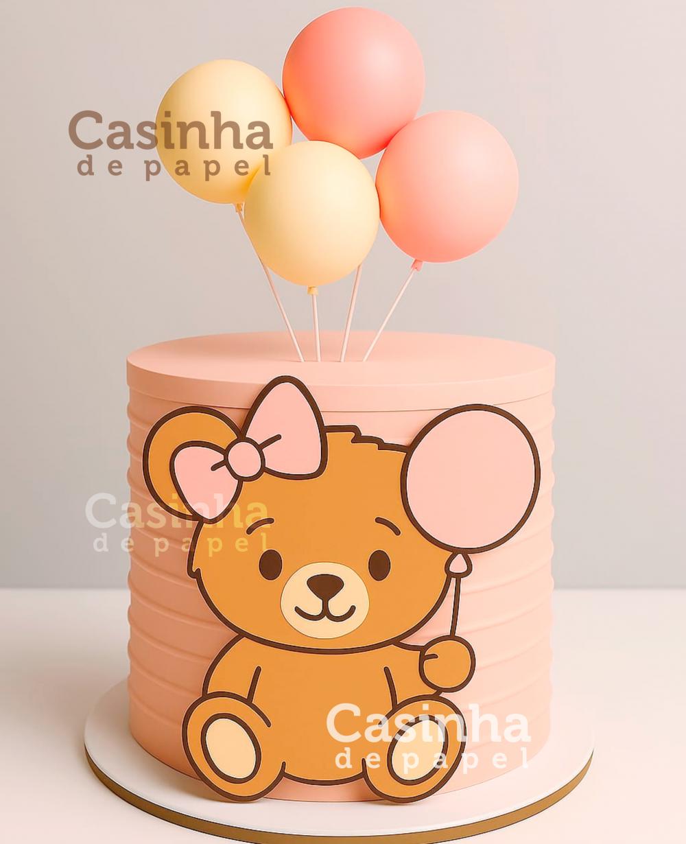 topo de bolo ursinha com balões