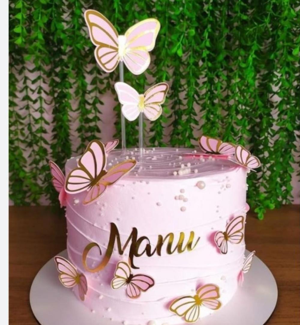 Topo de bolo borboletas rosa e dourado