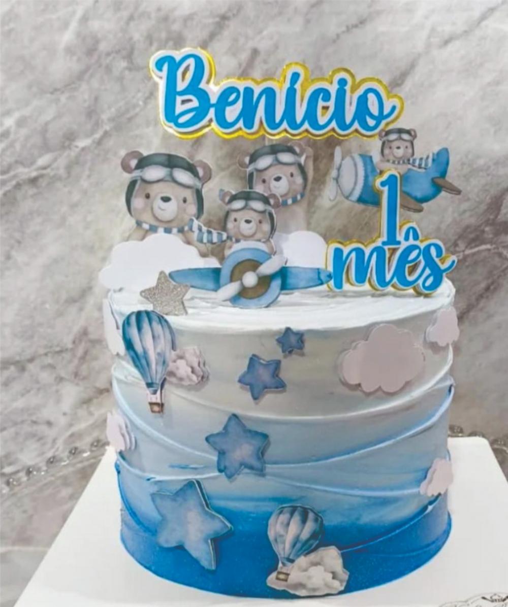 Topo de Bolo ursinho aviador