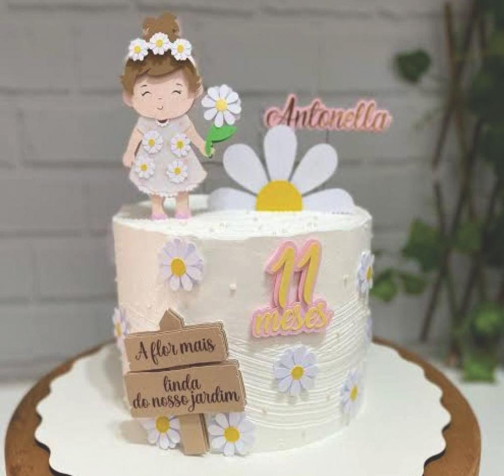 Arquivo de corte topo de bolo Flores margaridas Menina