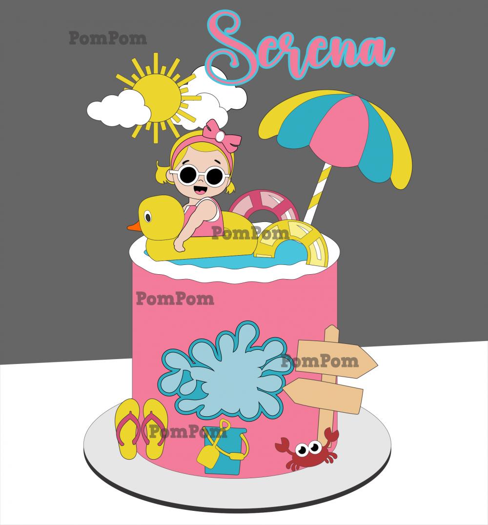 Topo de bolo verão Pool Party Menina Barbie Silhouette