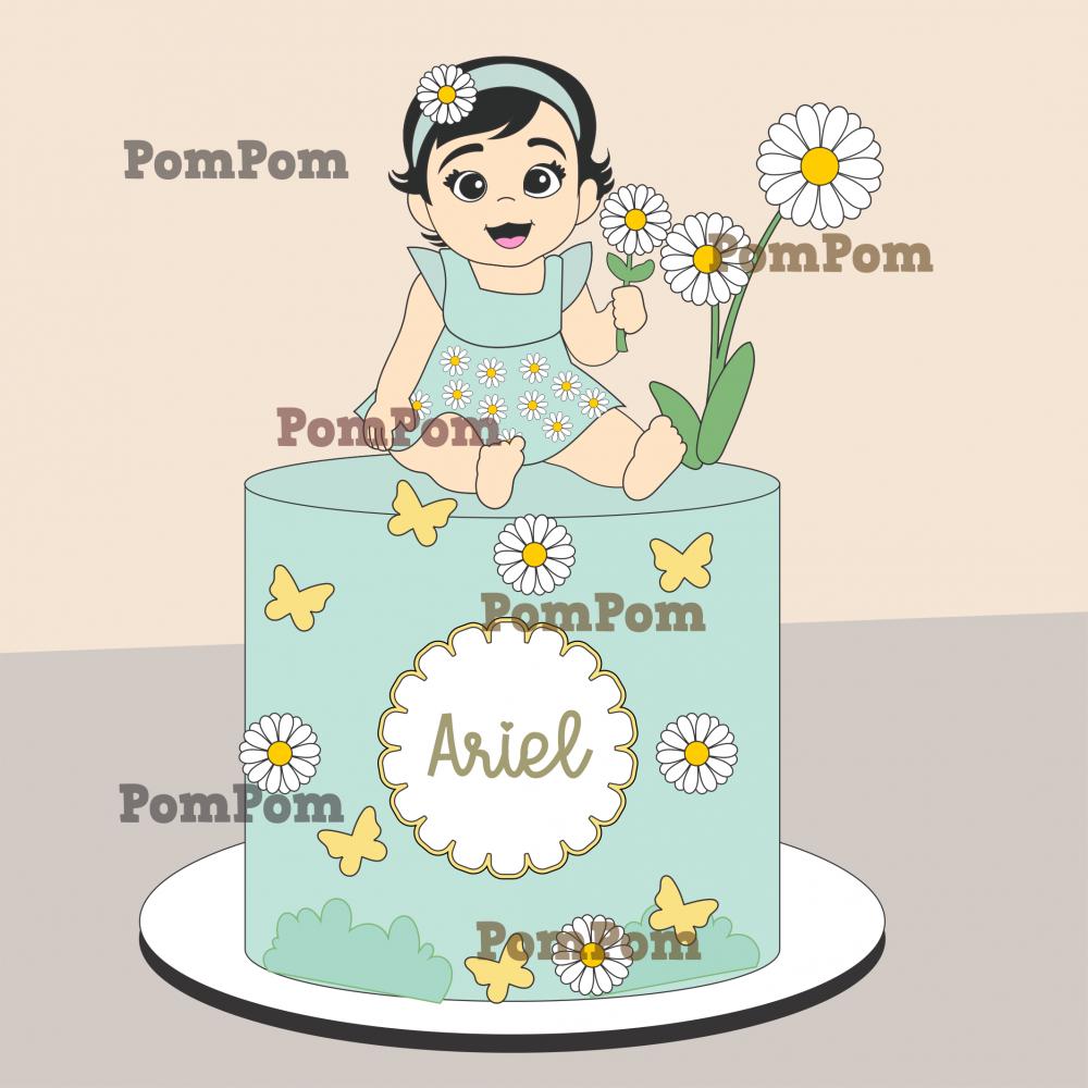 Arquivo de corte topo de bolo Flores margaridas Menina