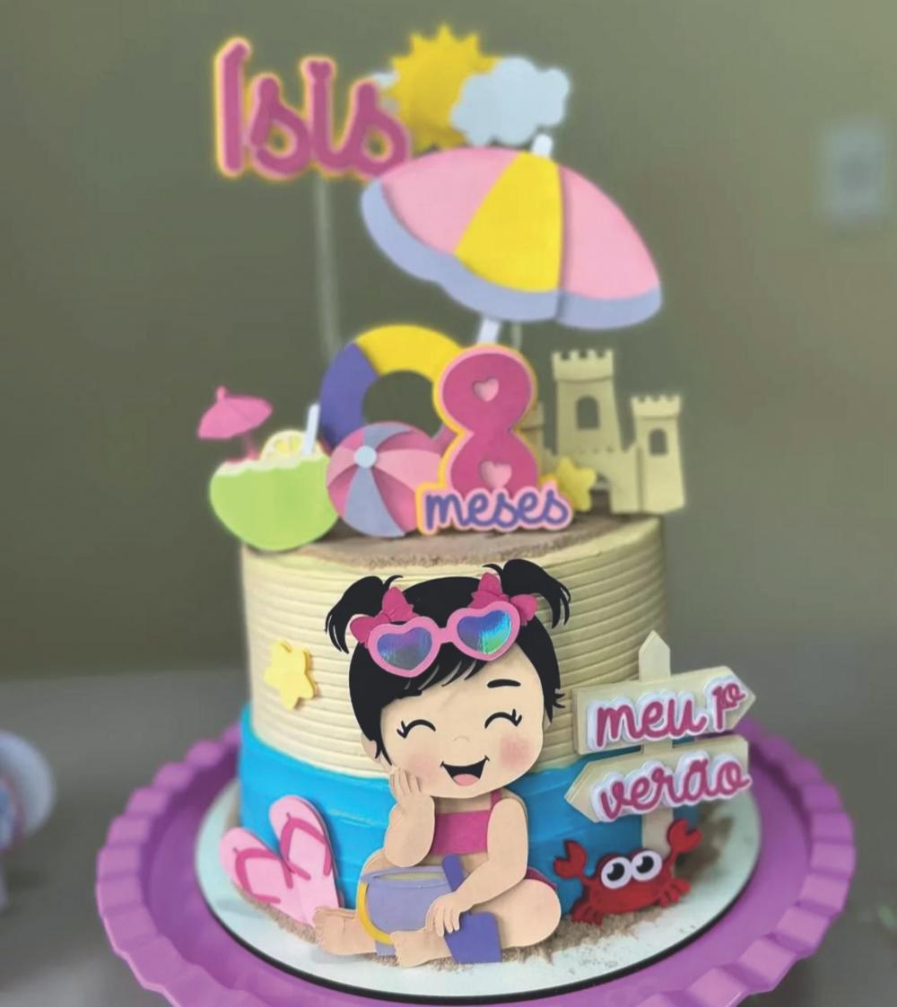 Topo de bolo verão pool party menina Arquivo de Corte Silhouette