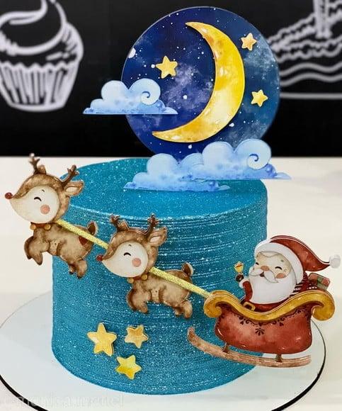 Bolo de Natal Papai Noel no Trenó Aquarela Arquivo de Cor #9