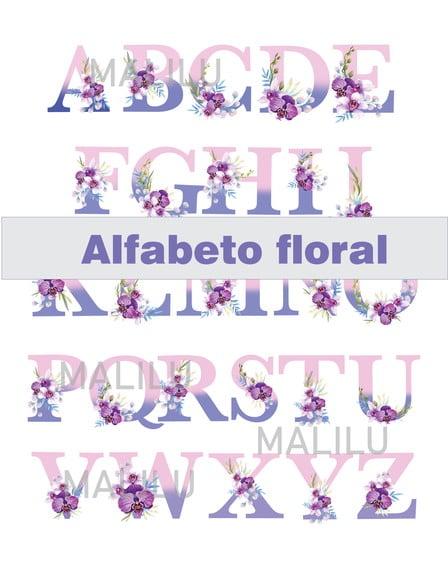 Kit Digital Alfabeto Floral Lilás