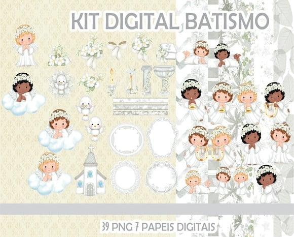 Kit Digital Batismo Batizado Anjinhos Png