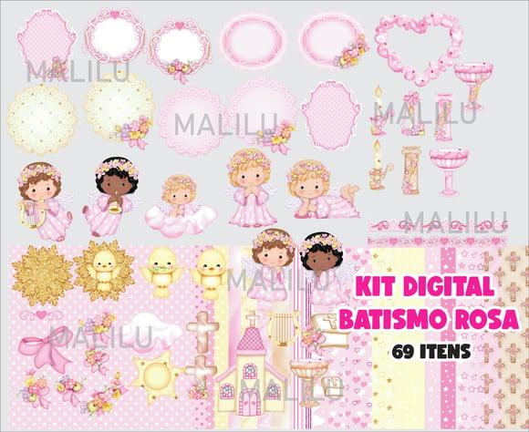 Kit Digital Batismo Rosa